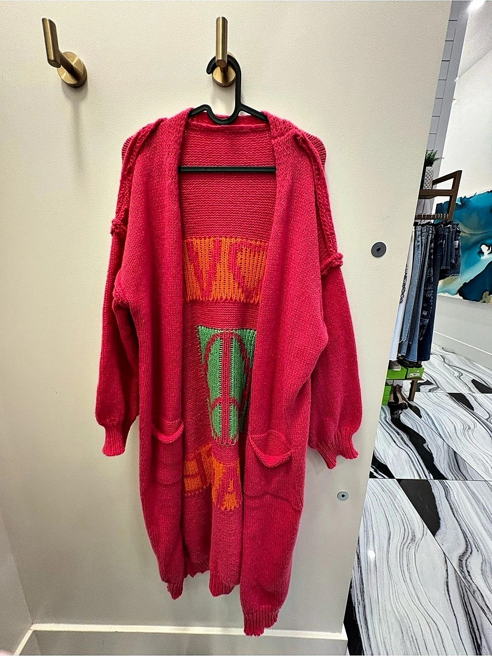 Hidden Brand Love & Peace Exposed Seam Long Maxi Knit Cardigan Maxi Cardigan